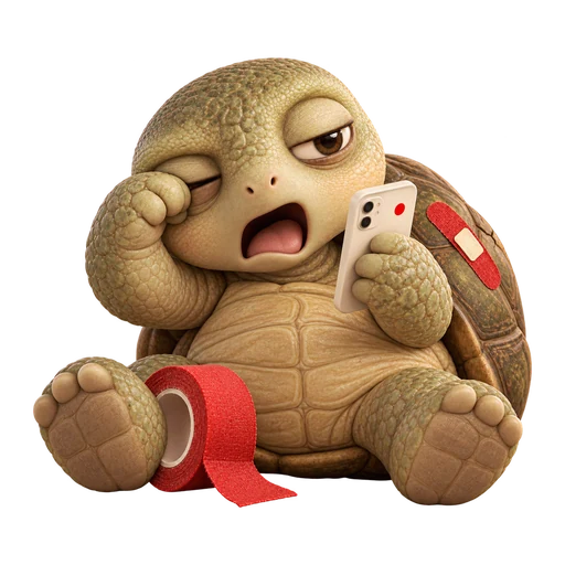Sleepy yawn, interrupted by a phone notification.